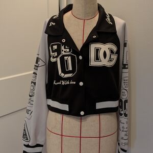 Dolce & Gabbana Varsity Jacket Cropped Size L Black White Lightweight Graphics
